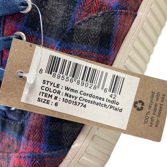 NEW Toms Shoes Womens Size 6 Cordones Indio Sneakers Navy + Red Crosshatch Plaid - Picture 11 of 14